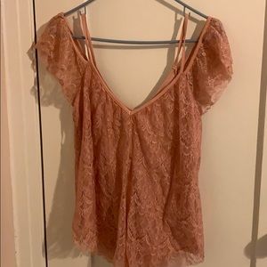 Pink cold shoulder lace top NWOT